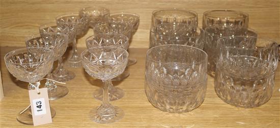 A set of twelve finger bowls and nine champagne glasses